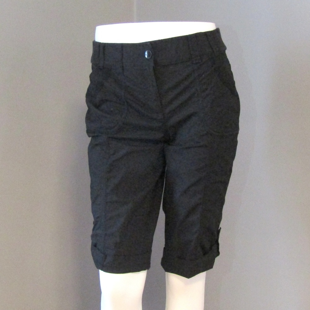 Chico's 00 Black Roll Cuff Long Bermuda Shorts